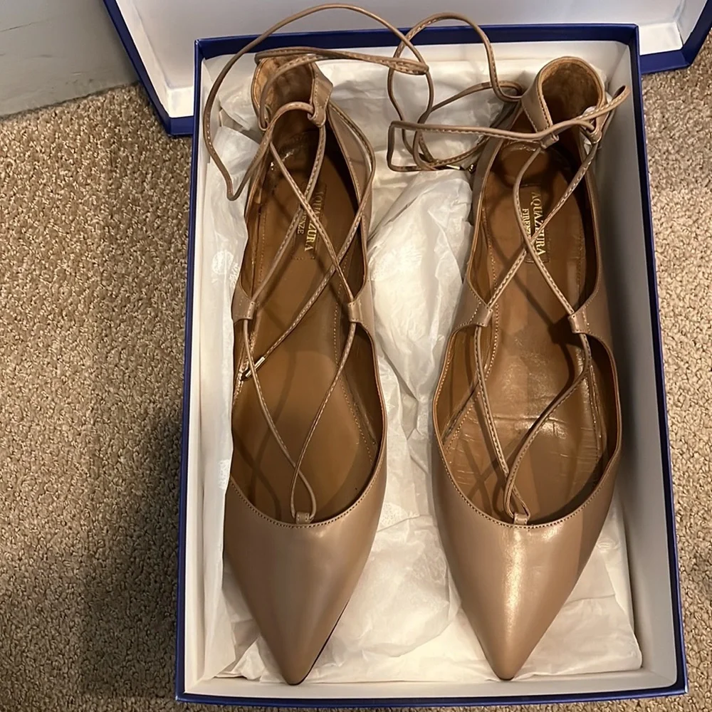 Calf colored AQUAZZURA Christy Flat ALMOST NEW - Picture 3 of 6